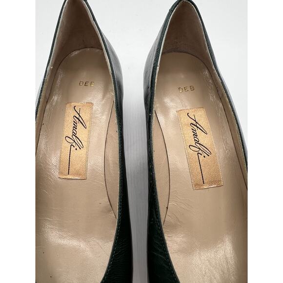 Vintage Amalfi Green patent round toe leather low heel pumps shoes 4.5 M - Picture 7 of 9